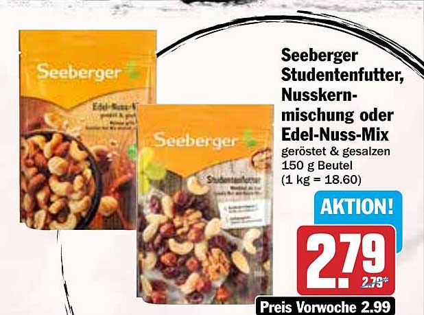 Seeberger Studentenfutter, Nusskern-Mischung oder Edel-Nuss-Mix 150 g Beutel