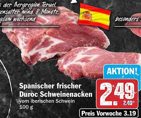 Spanischer frischer Duroc Schweinenacken vom iberischen Schwein 100 g