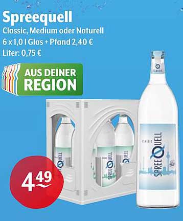 Spreequell Classic, Medium oder Naturell – 6 x 1,0 l Glas + Pfand für nur 4,49 €