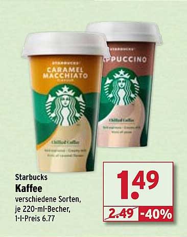 Starbucks Kaffee verschiedene Sorten, je 220-ml-Becher
