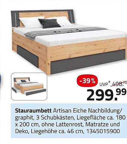 Staurambett Artisan Eiche Nachbildung/graphit mit 3 Schubkästen