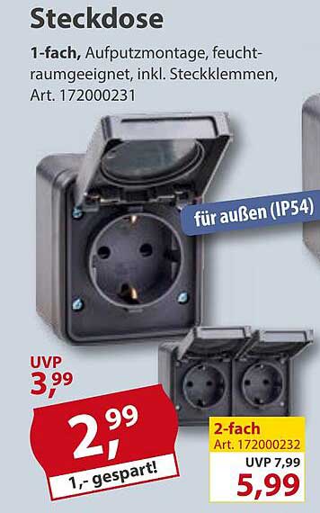 Steckdose 1-fach, Aufputzmontage, feuchtraumgeeignet