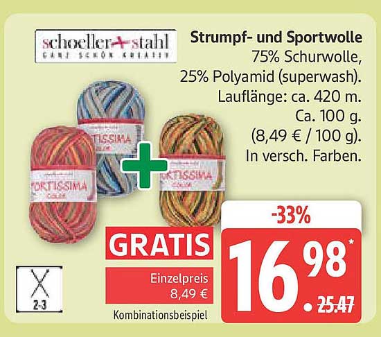 Strumpf- und Sportwolle – 75% Schurwolle, 25% Polyamid
