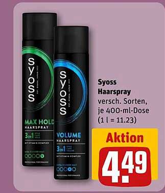 Syoss Haarspray versch. Sorten, je 400-ml-Dose (1 l = 11,23)