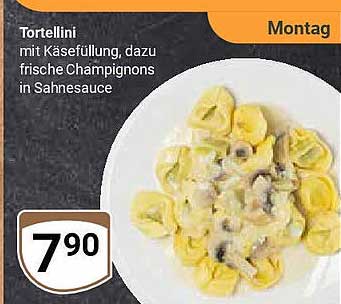 Tortellini mit Käsefüllung, dazu frische Champignons in Sahnesauce