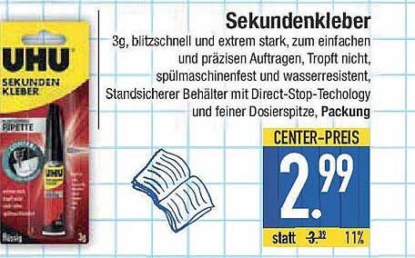 UHU Sekundenkleber 3g - Blitzschnell, extrem stark und präzise