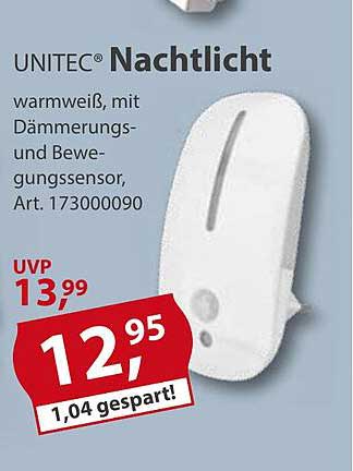 UNITEC® Nachtlicht warmweiß mit Dämmerungs- und Bewegungssensor