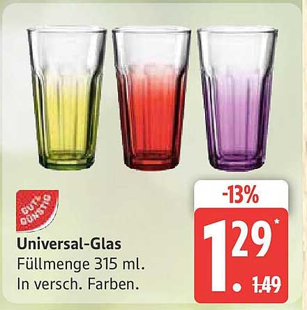 Universal-Glas 315 ml in verschiedenen Farben