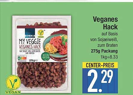Veganes Hack auf Basis von Sojaeiweiß, zum Braten - 275g Packung