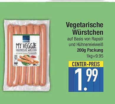 Vegetarische Würstchen auf Basis von Rapsöl und Hühnereiweiß - 200g Packung