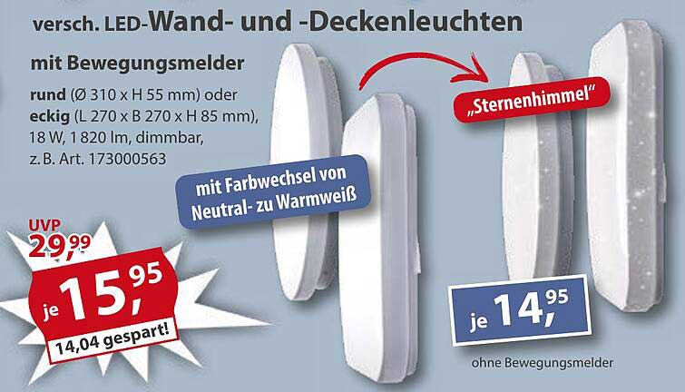versch. LED-Wand- und Deckenleuchten mit Bewegungsmelder