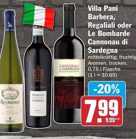 Villa Pani Barbera, Regaliali oder Le Bombarde Cannonau di Sardegna