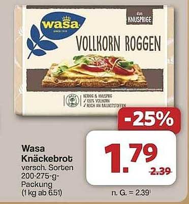 Wasa Knäckebrot Vollkorn Roggen - 25% Rabatt