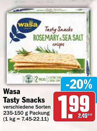 Wasa Tasty Snacks verschiedene Sorten 235-150 g Packung