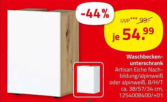 Waschbeckenunterschrank Artisan Eiche Nachbildung/alpinweiß
