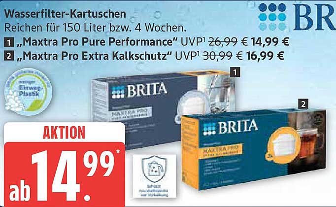 Wasserfilter-Kartuschen von BRITA – Maxtra Pro Pure Performance und Maxtra Pro Extra Kalkschutz