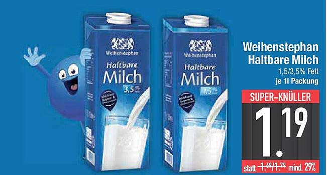 Weihenstephan Halbfare Milch 1,5/3,5% Fett je 1l Packung