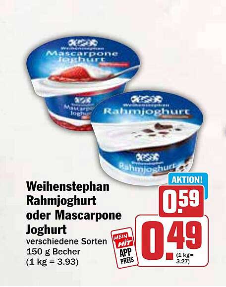Weihenstephan Rahmjoghurt oder Mascarpone Joghurt 150 g Becher