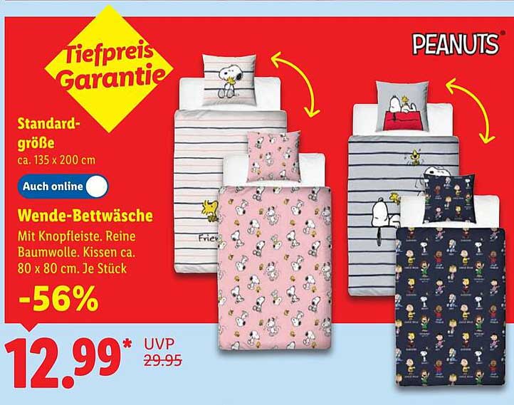 Wende-Bettwäsche von PEANUTS - Standardgröße (135 x 200 cm)