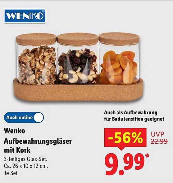 Wenko Aufbewahrungsgläser mit Kork - 3-teiliges Glas-Set
