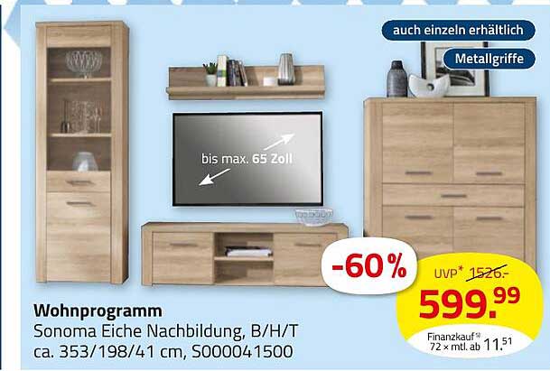 Wohnprogramm Sonoma Eiche Nachbildung, B/H/T ca. 353/198/41 cm