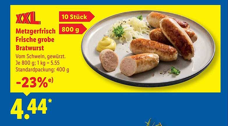 XXL Metzgerfrisch Frische grobe Bratwurst – 10 Stück, 800 g