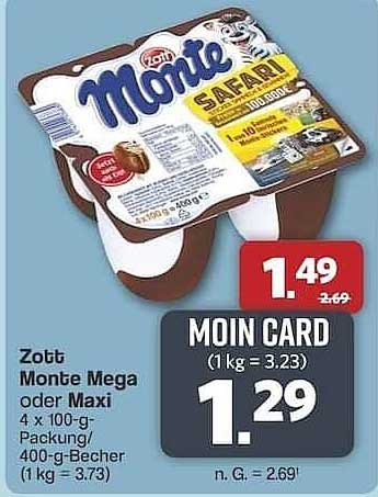 Zott Monte Mega oder Maxi 4 x 100-g-Packung