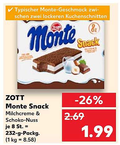 ZOTT Monte Snack - Milchcreme & Schoko-Nuss (8 Stück)