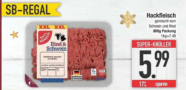 Hackfleisch Gemischt Vom Schwein Und Rind 800G Packung Angebot bei E ...