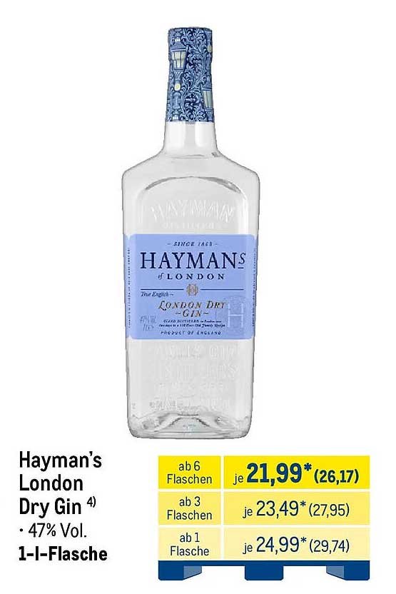 Hayman’s London Dry Gin 4) · 47% Vol. 1-l-Flasche