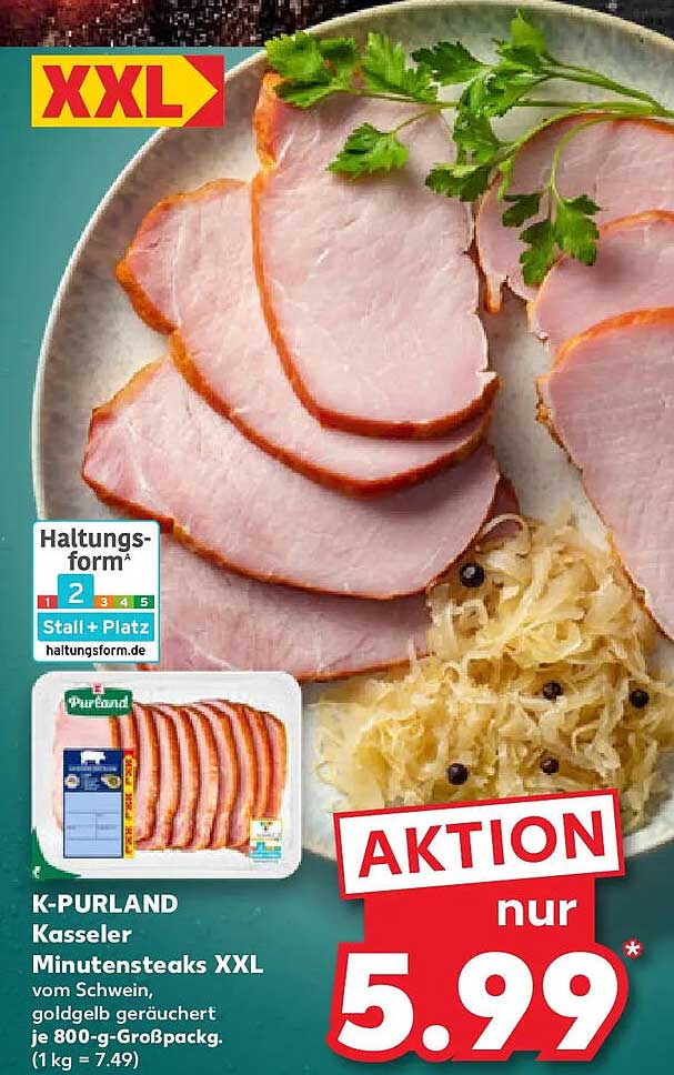 K-PURLAND Kasseler Minutens steaks XXL vom Schwein, goldgelb geräuchert je 800-g-Großpackg.