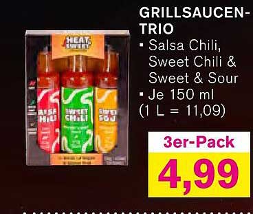 Grillsaucen-Trio • Salsa Chili, Sweet Chili & Sweet & Sour • Je 150 ml (1 L = 11,09) • 3er-Pack