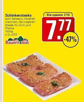 Schinkensteaks vom Schwein, herzhaft mariniert, die mageren Steaks für Grill und Pfanne 1000g