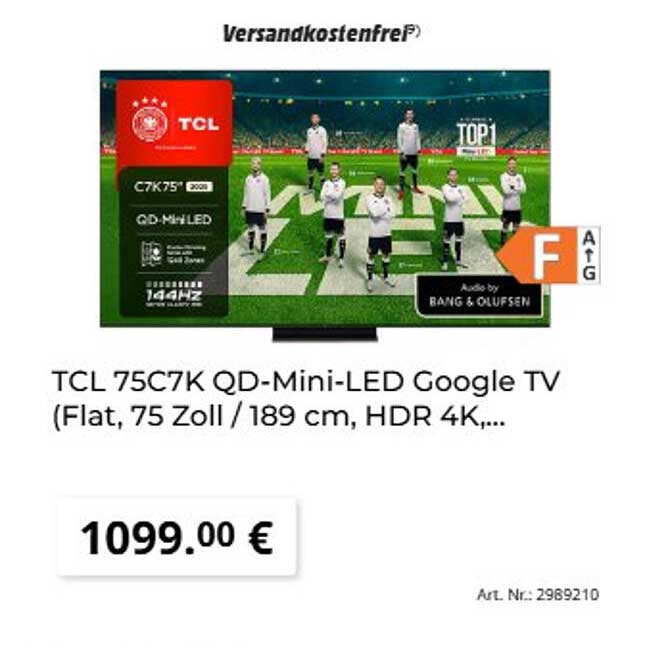 TCL 75C7K QD-Mini-LED Google TV (Flat, 75 Zoll / 189 cm, HDR 4K,...)