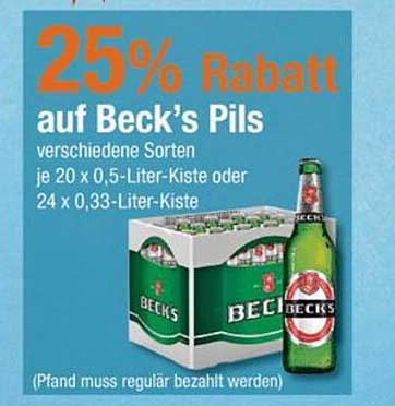 25% Rabatt auf Beck's Pils - verschiedene Sorten