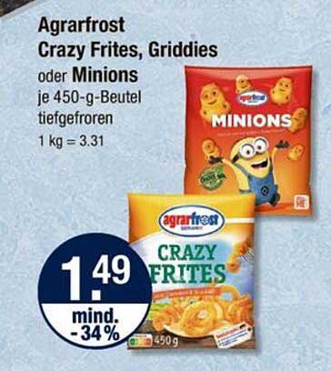 Agrarfrsot Crazy Frites, Griddies oder Minions 450-g-Beutel Tiefgefroren