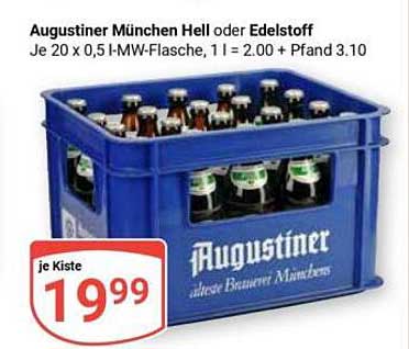 Augustiner München Hell oder Edelstoff - je 20 x 0,5 l-MW-Flasche