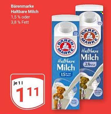 Bärenmarke Haltbare Milch 1,5 % oder 3,8 % Fett