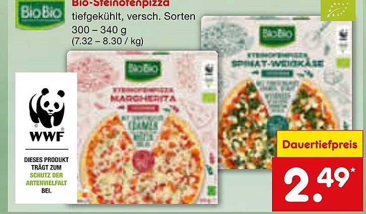 Bio-Steinofenpizza tiefgekühlt, versch. Sorten