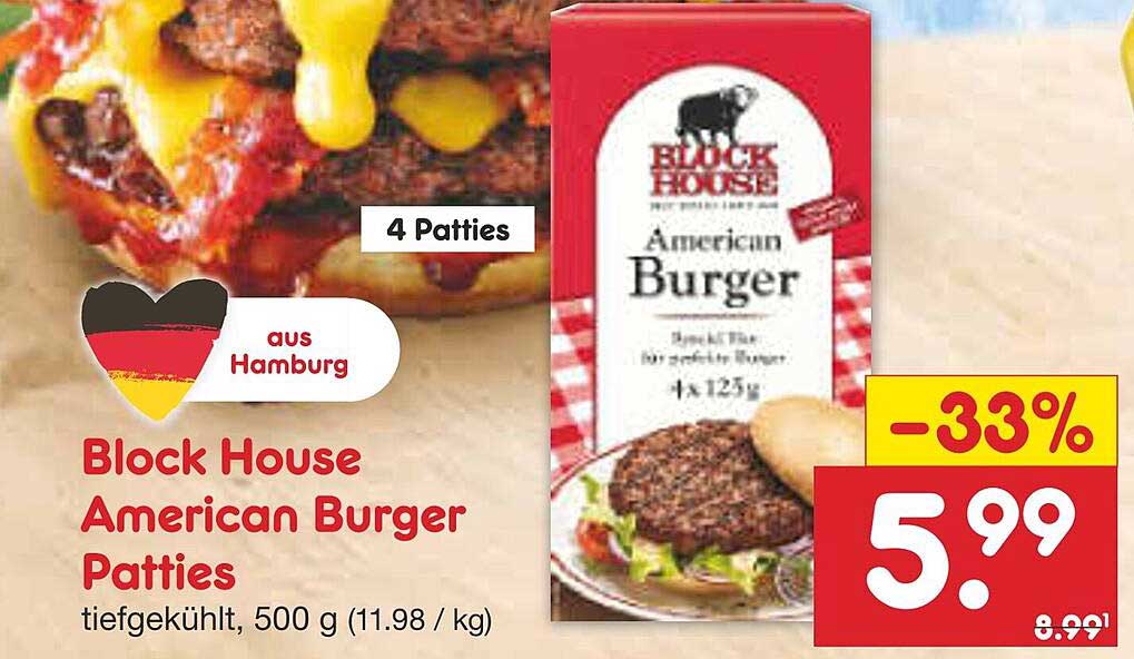 Block House American Burger Patties, tiefgekühlt, 500 g