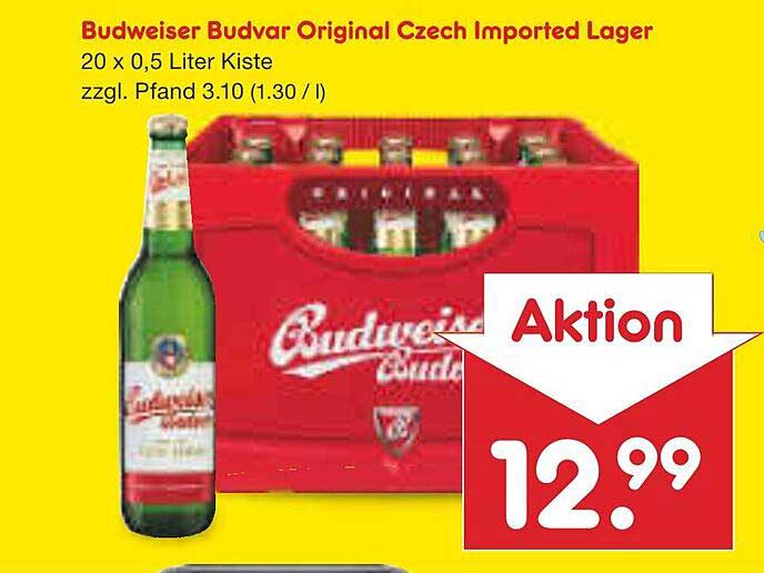 Budweiser Budvar Original Czech Imported Lager 20 x 0,5 Liter Kiste