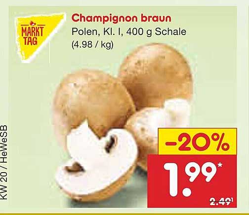 Champignon braun, Polen, Kl. I, 400 g Schale (4,98 €/kg)