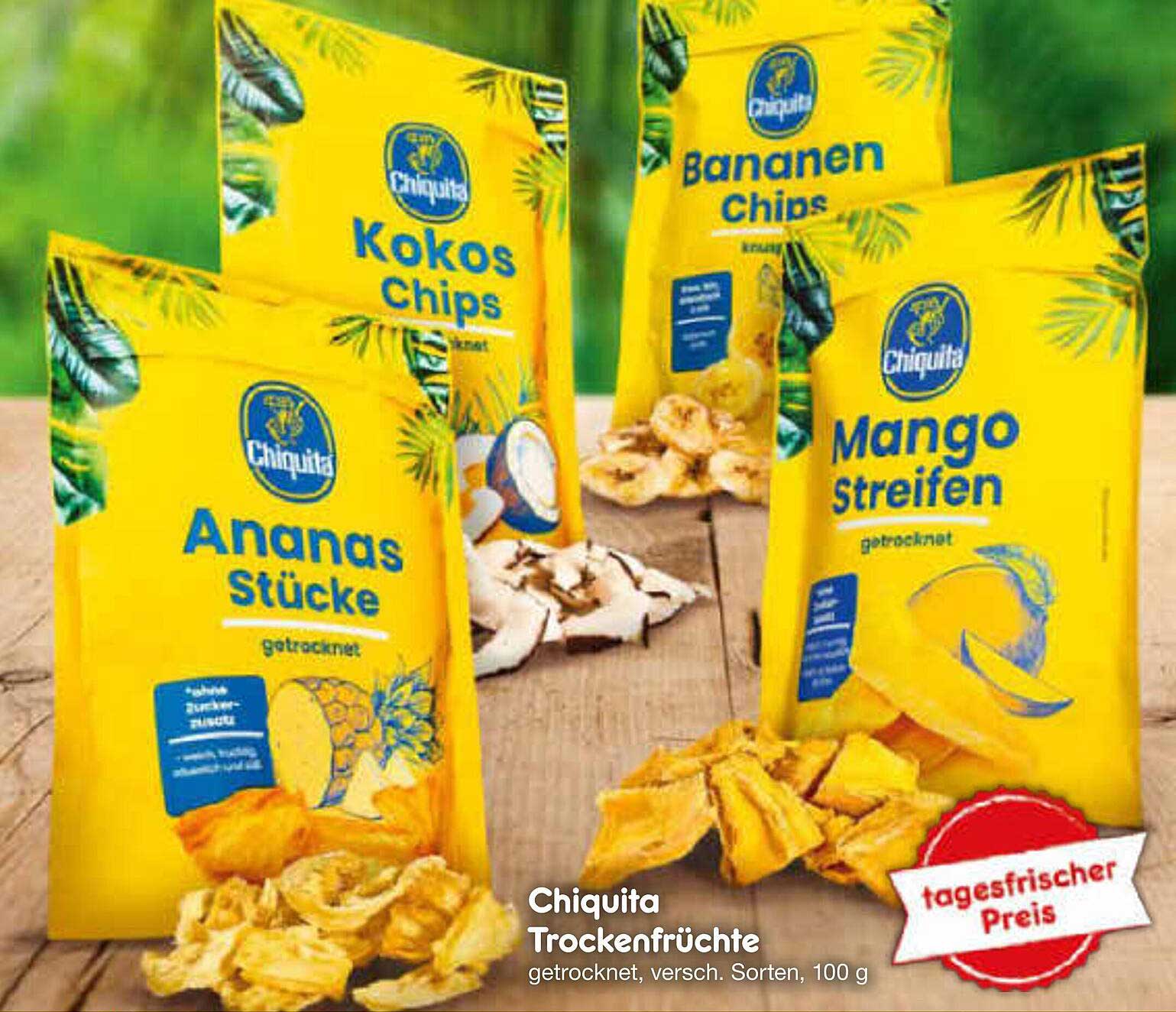 Chiquita Trockenfrüchte - Ananas Stücke, Kokos Chips, Bananen Chips, Mango Streifen, 100 g
