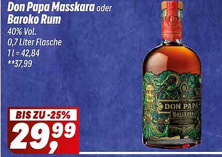Don Papa Masskara oder Baroko Rum 0,7 Liter Flasche