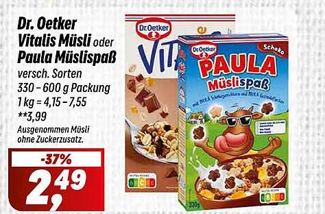 Dr. Oetker Vitalis Müsli oder Paula MüsliSpaß - versch. Sorten