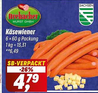 Drebacher Käsewiener 6 × 60 g Packung