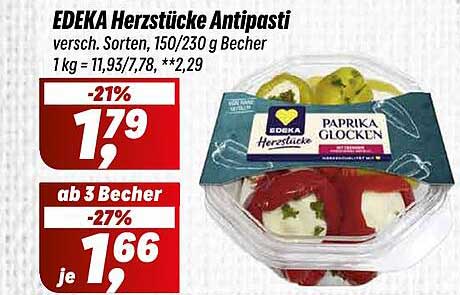 EDEKA Herzstücke Antipasti, verschiedene Sorten, 150/230 g Becher