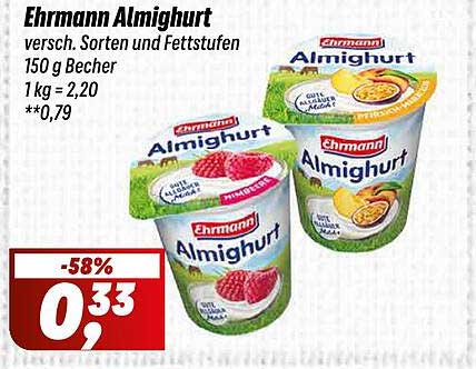 Ehrmann Almighurt verschiedene Sorten und Fettstufen 150 g Becher