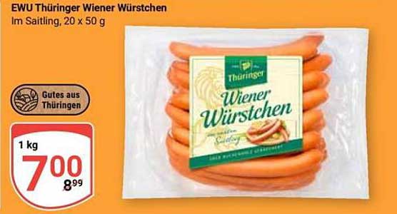 EWU Thüringer Wiener Würstchen im Saitling, 20 x 50 g