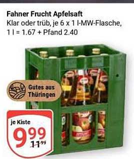 Fahner Frucht Apfelsaft – 6 x 1 l-Kiste mit Pfand